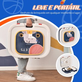 HOMCOM Tabela de Basquetebol Infantil 2 em 1 Tabela de Basquetebol Portátil com Jogo de Lançamento de Anéis e Altura Ajustável 96-110cm Acessórios Incluidos 58,5x56x137cm Azul e Branco