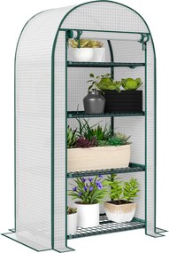 Estufa de jardim 80 x 50 x 160 cm e de varanda resistente aos raios UV, com porta enrolável, 4 prateleiras e cobertura em PE,, branca