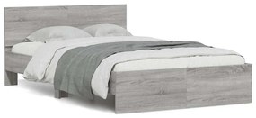 vidaXL Estrutura cama c/ cabeceira/luzes LED 140x200cm cinzento sonoma