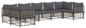 7 pcs conjunto lounge de jardim c/ almofadões vime PE antracite