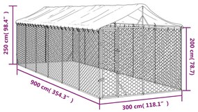 Canil de exterior com teto 3x9x2,5 m aço galvanizado prateado