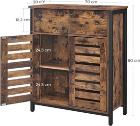 Aparador lateral com gaveta e com portas de persiana 70 x 30 x 80 cm Castanho Vintage