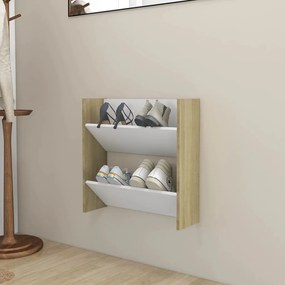 vidaXL Sapateira de parede 60x18x60cm contrapl. branco/carvalho sonoma