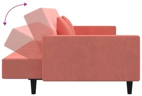 Sofá-cama 2 lugares com duas almofadas veludo rosa