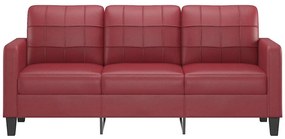 Sofá de 3 lugares 180 cm couro artificial vermelho tinto