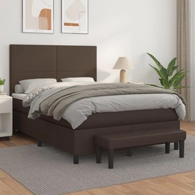 vidaXL Cama com molas/colchão 140x200 cm couro artificial castanho