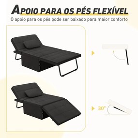 Sofá-Cama "Açores" 3 em 1 - Preto - 95x179x78 cm - Linho e Metal - Des