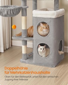 Arranhador de vários andares com cavernas e plataformas para gatos 53 x 46 x 152 cm Cinzento