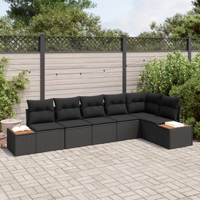 Conjunto de Sofá de Jardim vidaXL de 6 Peças com Almofadas Rattan Preto Acácia