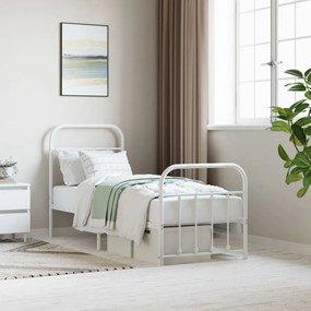 Estrutura de cama com cabeceira e pés 75x190 cm metal branco