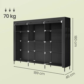 Guarda roupa com varão 45 x 189 x 180 cm, em tecido e plástico com bolsos laterais preto