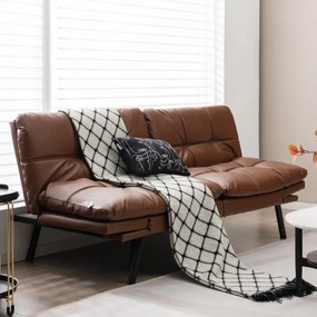 Sofá-cama dobrável de 3 lugares 182 x 87 x 82 cm PU Futon conversível de espuma viscoelástica com encosto e apoios de braços ajustáveis Castanho