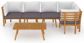 6 pcs conjunto lounge de jardim c/ almofadões acácia maciça