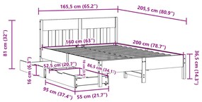 Cama sem colchão 160x200 cm madeira de pinho maciça