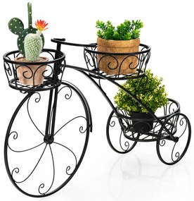 Floreira Suporte vasos Bicicleta estilo parisiense com 3 Cestos Ocos Decorativos para uso interior e exterior Preto