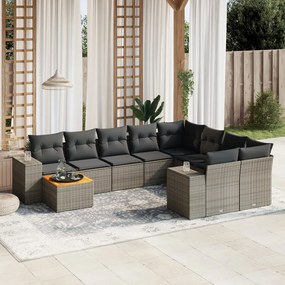 vidaXL 10 pcs conjunto sofás de jardim c/ almofadões vime PE cinzento