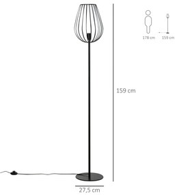 Lâmpada de pé com base de metal moderno com interruptor de pé Ф27,5x159 cm Preto