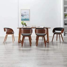 Cadeiras jantar 6 pcs madeira curvada e tecido cinzento