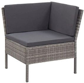 Conjunto lounge de jardim c/ almofadões 3 pcs vime PE cinzento