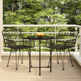 vidaXL 3 pcs conjunto de jantar para jardim vime PE preto