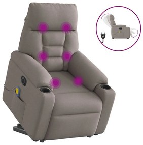 vidaXL Poltrona elétrica elevatória massagens tecido cinza-acastanhado