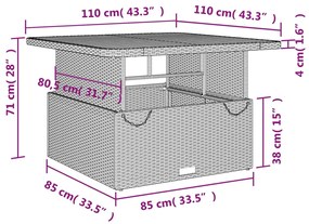 5 pcs conjunto de jantar p/ jardim c/ almofadões vime PE preto