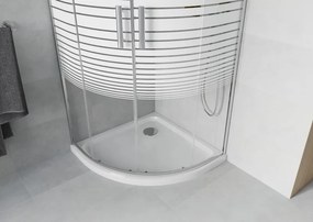 Mexen Rio cabine de duche semicircular 90 x 90 cm, faixas brancas, cromado + base Flat, branco - 863-090-090-01-20-4110