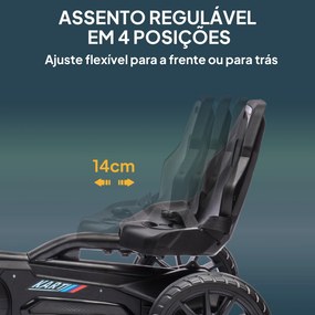 Kart a Pedais para Crianças com Assento Ajustável em 4 Posições, Travão de Mão e Rodas de EVA 100x58x58,5 cm Preto