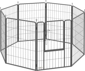 PawHut Parque para Cães de 8 Painéis 68x100 cm Parque Dobrável para Cães Médios com Portas Fecho e Estacas Preto | Aosom Portugal