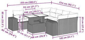 9 pcs conjunto de sofás p/ jardim c/ almofadões vime PE preto
