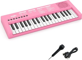 Teclado de piano para crianças elétrico portátil de 37 teclas com 8 ritmos, 8 tons e 22 demos Instrumento musical eletrónico rosa