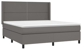 Cama box spring c/ colchão/LED 160x200cm couro artificial cinza