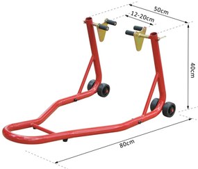 Cavalete Universal tipo Suporte Dianteiro de Mota Portátil e Móvel – Cor Vermelho – Aço – 80x50x40 cm