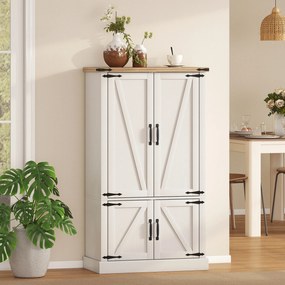 Armário de cozinha com 4 portas 76,3 x 40 x 136 cm, 6 suportes para especiarias e prateleiras ajustáveis, branco