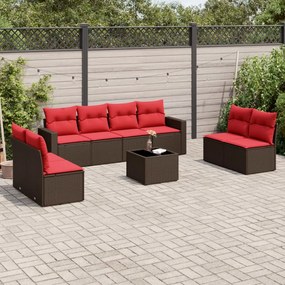 vidaXL 9 pcs conjunto sofás p/ jardim c/ almofadões vime PE castanho