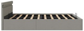 Cama hidráulica c/ arrumação LED 160x200 cm tecido cinza-claro