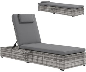 Outsunny Espreguiçadeira de Vime Reclinável para Jardim com Encosto Ajustável em 5 Níveis Mesinha 196x62x35 cm Cinzento