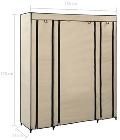 Roupeiro c/ compartimentos e varões 150x45x176 cm tecido creme