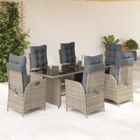 vidaXL 7 pcs conjunto de jantar p/ jardim c/ almofadões vime PE cinza