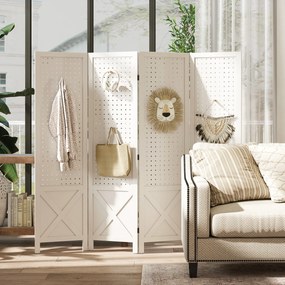 Biombo de interior em madeira, com 4 painéis, divisória dobrável, painel perfurado, 152 x 1,7 x 144,5 cm, branco