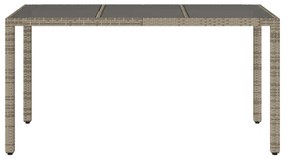 Mesa de jardim com tampo de vidro 150x90x75 cm vime PE cinzento