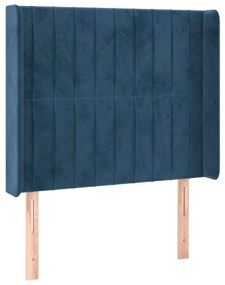 Cama box spring c/ colchão/LED 100x200 cm veludo azul-escuro