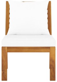 3 pcs conjunto lounge jardim c/ almofadões cor creme acácia