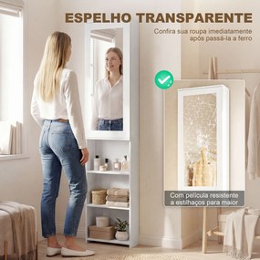 Móvel de Engomar com Espelho Tábua de Engomar Dobrável 6 Compartimentos 2 Ganchos 107x35x174 cm Branco