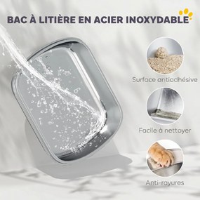 Caixa de Areia Fechada para Gatos, 52,4 x 41,3 x 42 cm, em Aço Inoxidável, Branca