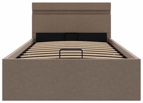 Cama hidrául. arrumação + LED 90x200cm tecido cinza-acastanhado