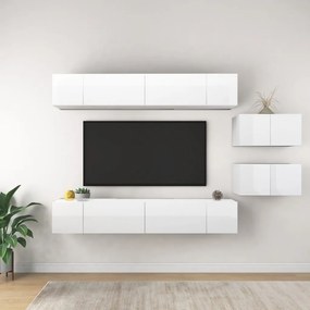 vidaXL 8 pcs conjunto móveis de TV derivados madeira branco brilhante