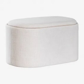 Pufe Oval Estofado Berkeleni Com Bandeja E Armazenamento Linho Beige Creme - Sklum