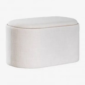Puff Oval 75 Cm Com Bandeja E Arrumação Estofado Berkeleni Linho Bege Creme - Sklum