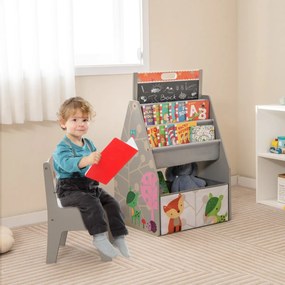 Conjunto de mesa e cadeira para crianças com 2 caixas de tecido removíveis, quadros magnéticos e quadro branco para brincar e desenhar Cinzento